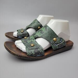 Calleen Cordero Slide Sandal Snakeskin Print Green Black Leather Size 9